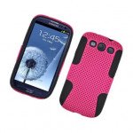 Wholesale Samsung Galaxy S3 Mesh Hybrid Case (Hot Pink Black)